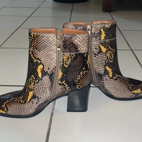 Franco Sarto Snakeskin Block Heel Square Toe Generous Bootie. - Picture 14 of 14